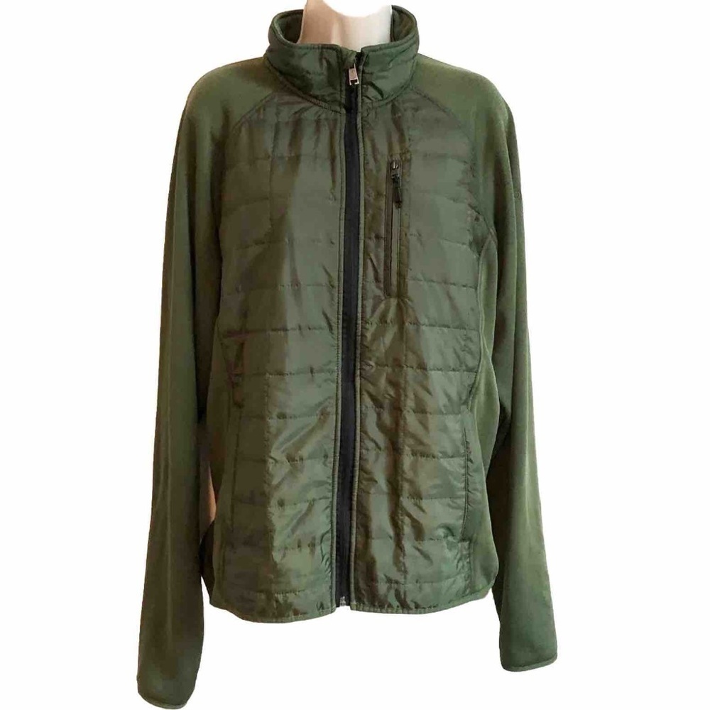 Orvis puff jacket army green long sleeve large soft shell full zip